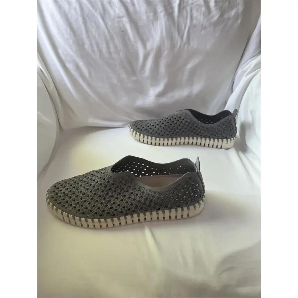 Ilse Jacobsen Tulip Perforated Slip-On Sneakers Gray Womens Size 40 10 Comfort